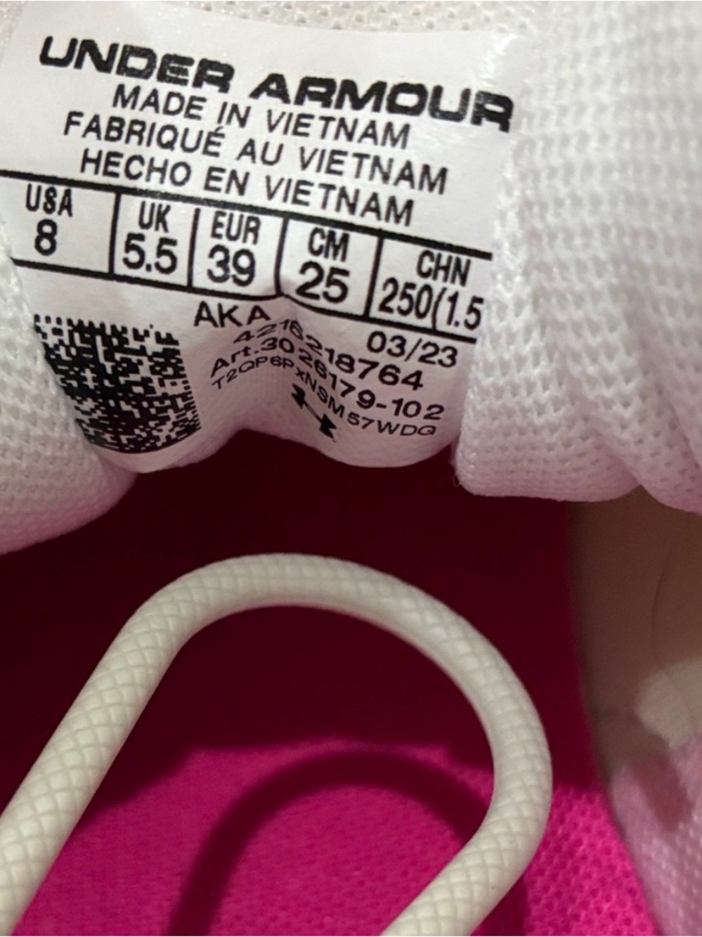 Under Armour White and Pink Women's Athletic Sneakers - Picture 3 of 5